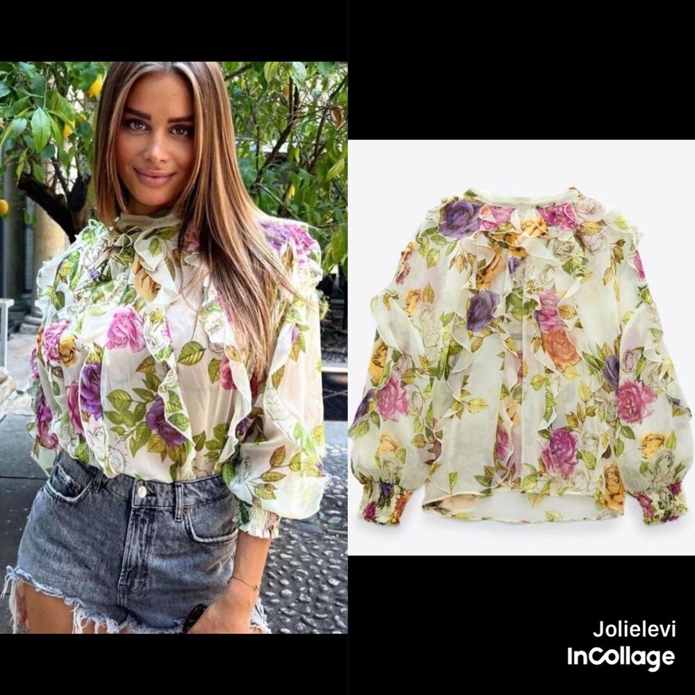 ZARA FLORAL PRINT SHIRT WITH RUFFLES